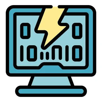 Binary code showing on monitor display getting struck by lightning bolt Stock Illustration