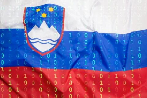 Binary code with Slovenia flag, data protection concept Foto stock