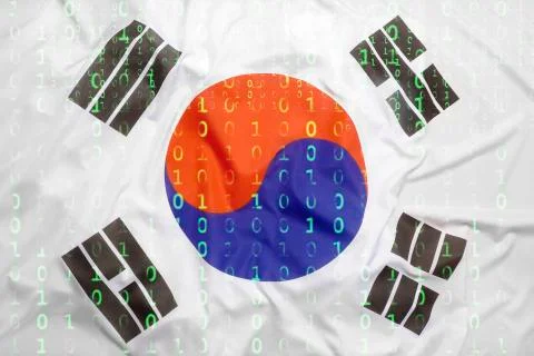 Binary code with South Korea flag, data protection concept イラスト素材