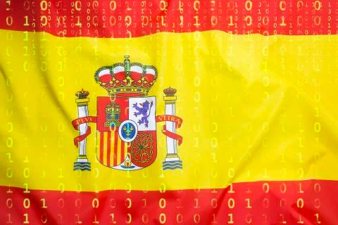 Binary code with Spain flag, data protection concept イラスト素材