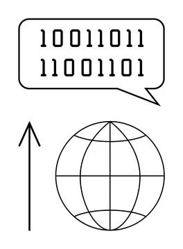 Binary Code Speech Bubble, Arrow, and Globe Representing Digital Global Com.. Stock Illustration
