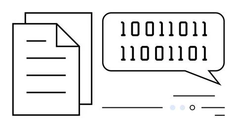 Binary code in a speech bubble next to document sheets. Ideal for tech commun Stock Illustration