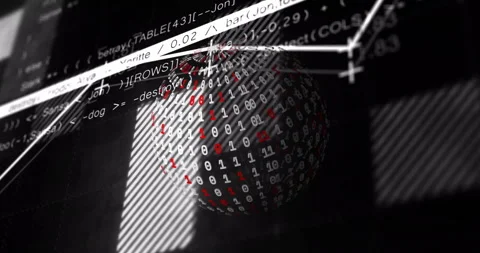 Binary code sphere and data processing animation over black background with 動画素材 305220773