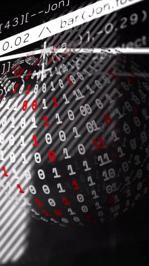Binary code sphere and data processing animation over black background with Stock Footage 319977214