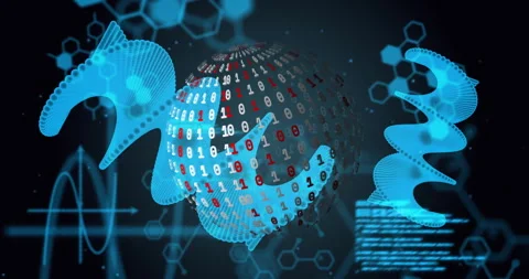 Binary code sphere and molecular structures, scientific data processing Stock Footage 305527319