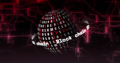 Binary code sphere with Block chain text, digital technology animation Stock Footage 305527317