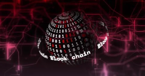 Binary code sphere with Block chain text, digital technology image Stock Photos