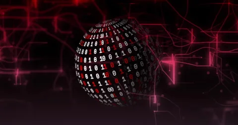 Binary code sphere rotating over red digital network animation Stock Footage 306716980