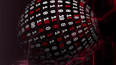 Binary code sphere rotating over red digital network animation Stock Footage 312798247