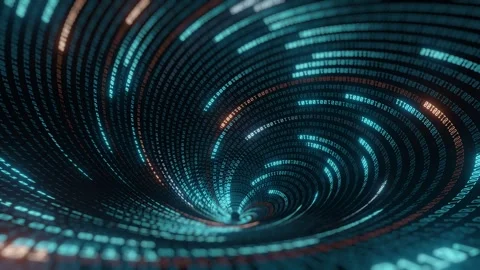 Binary Code Spiral Tunnel 3D Render Teal Orange Abstract Technology Background Stock-Footage 336211054