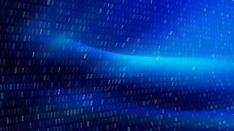 Binary code streams across a deep blue background, symbolizing the world of.. Stock Illustration