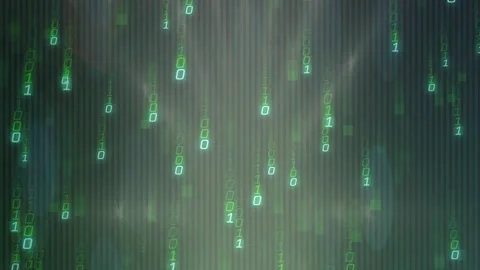 Binary code streams falling from top on backdrop, cascading into denser rain Stock Footage 317659970
