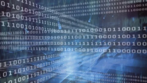 Binary code streams flowing through virtual animated 3D space, with glowing 库存影片 309067370