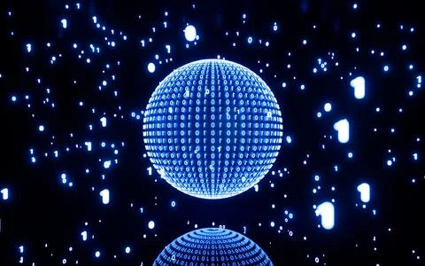 Binary code on a surface of a planet, Global digital communication, 3d rend.. Stock Illustration