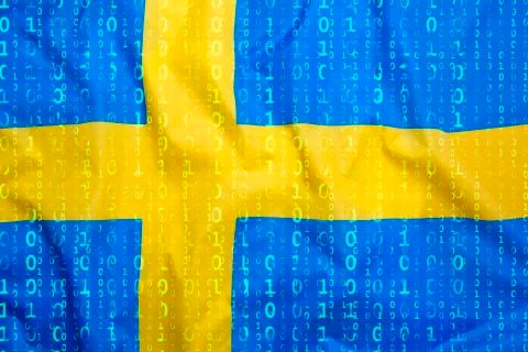 Binary code with Sweden flag, data protection concept イラスト素材