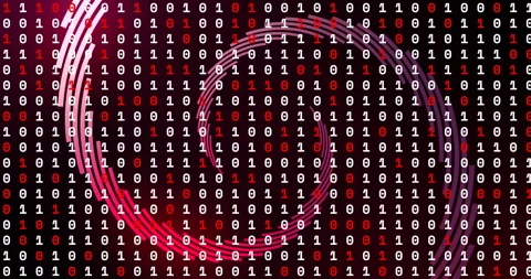 Binary code with swirling red and white lines, data processing animation Stock Footage 305816450