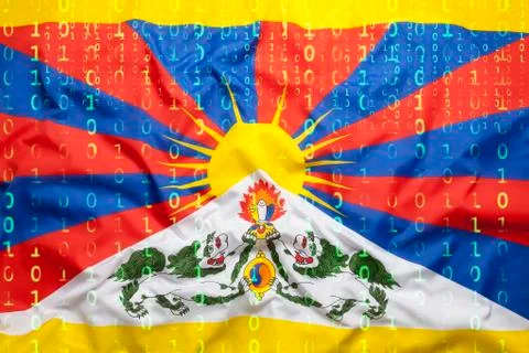 Binary code with Tibet flag, data protection concept 스톡 일러스트