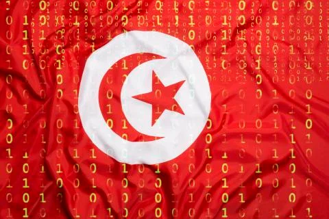 Binary code with Tunisia flag, data protection concept Foto stock