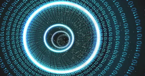 Binary code tunnel animation with glowing concentric circles 库存影片 306433350