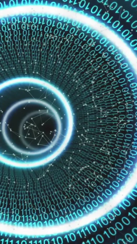 Binary code tunnel animation with glowing concentric circles 库存影片 323340508