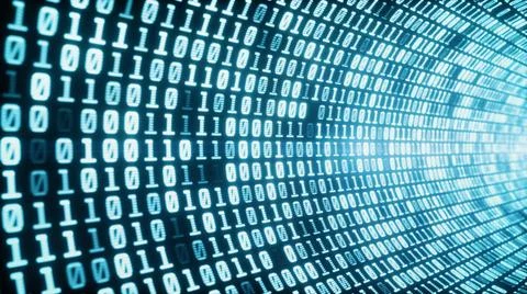 Binary Code Tunnel Blue Digital binary code tunnel, glowing neon style, bi... Foto stock