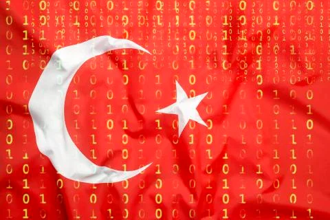 Binary code with Turkey flag, data protection concept Stock Photos