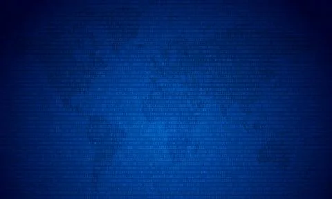 Binary code with two binary digits, 0 and 1 on blue map background. Algorit.. Stock Illustration