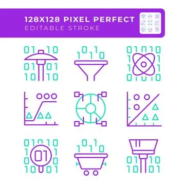 Binary code two color line icons set Stock Illustration