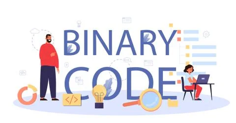 Binary code typographic header. Student write software and create 스톡 일러스트