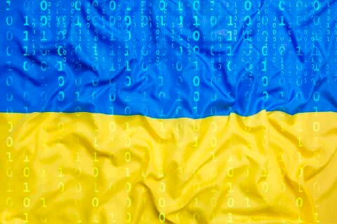 Binary code with Ukraine flag, data protection concept イラスト素材