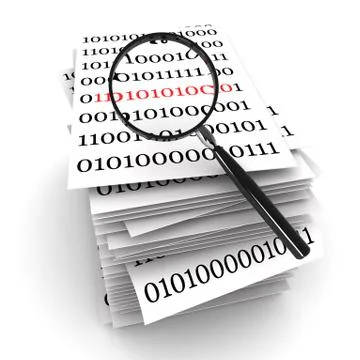 Binary code under magnifying glass 스톡 일러스트