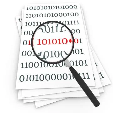 Binary code under magnifying glass Stock Illustration