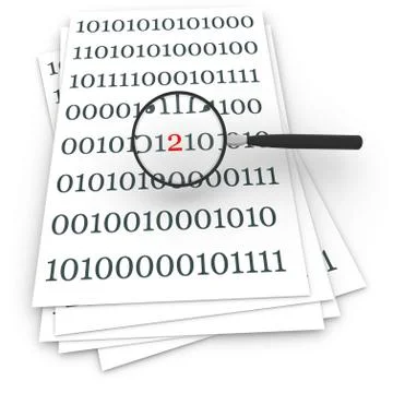 Binary code under magnifying glass Stock Illustration