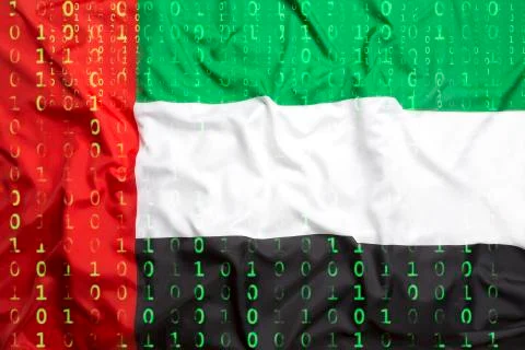Binary code with United Arab Emirates flag, data protection concept Stockillustratie