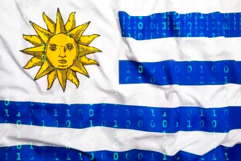 Binary code with Uruguay flag, data protection concept Stock Illustration