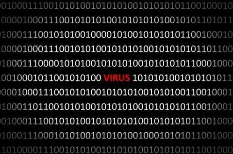 Binary code with virus on black background Stock Illustration