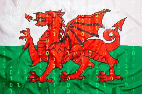 Binary code with Wales flag, data protection concept Foto stock