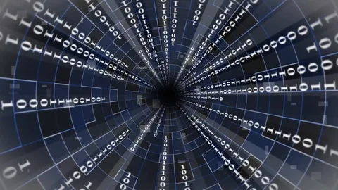 Binary code in white colour - abstract speed motion in a tunnel design Stock Footage 124405652
