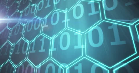 Binary code within hexagonal grid, digital data processing animation Stock Footage 305221584