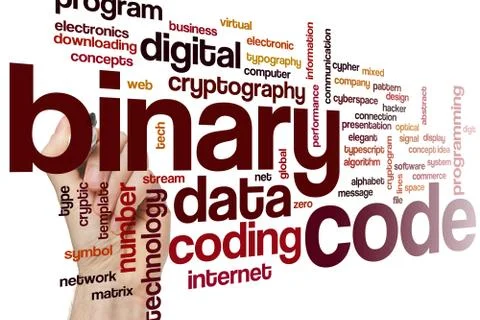 Binary code word cloud Stock Photos