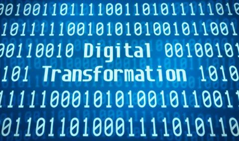 Binary code with the word Digital Transformation in the center Stockfoto's