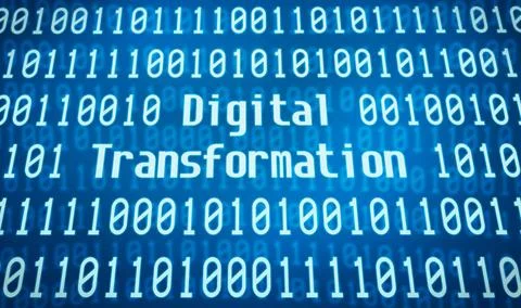 Binary code with the word Digital Transformation in the center Binary code... Foto stock