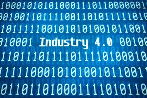 Binary code with the word Industry 4.0 in the center Binary code with the ... Stock-Fotos
