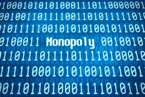 Binary code with the word Monopoly in the center Binary code with the word... Stock Photos