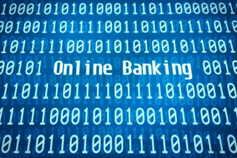 Binary code with the word online banking in the center 库存插图