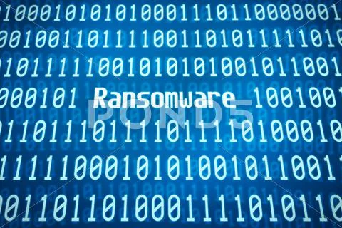 Binary code with the word Ransomware in the center Stock Photos