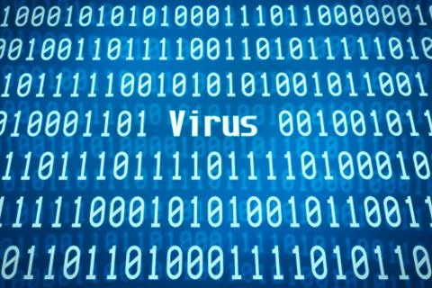 Binary code with the word virus in the center Stock Illustration