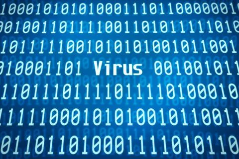 Binary code with the word Virus in the center Binary code with the word Vi... Foto stock