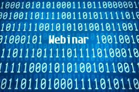 Binary code with the word Webinar in the center Stock Photos