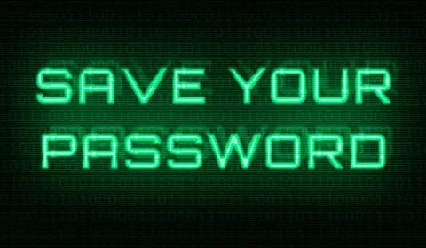 Binary code with the words Save your password in the center Binary code wi... Foto stock